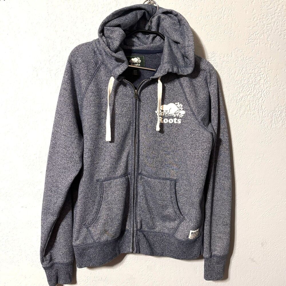 Roots Canada Hoodie Size M Heather Gray Full Zip Outdoor Beaver Logo Classic
